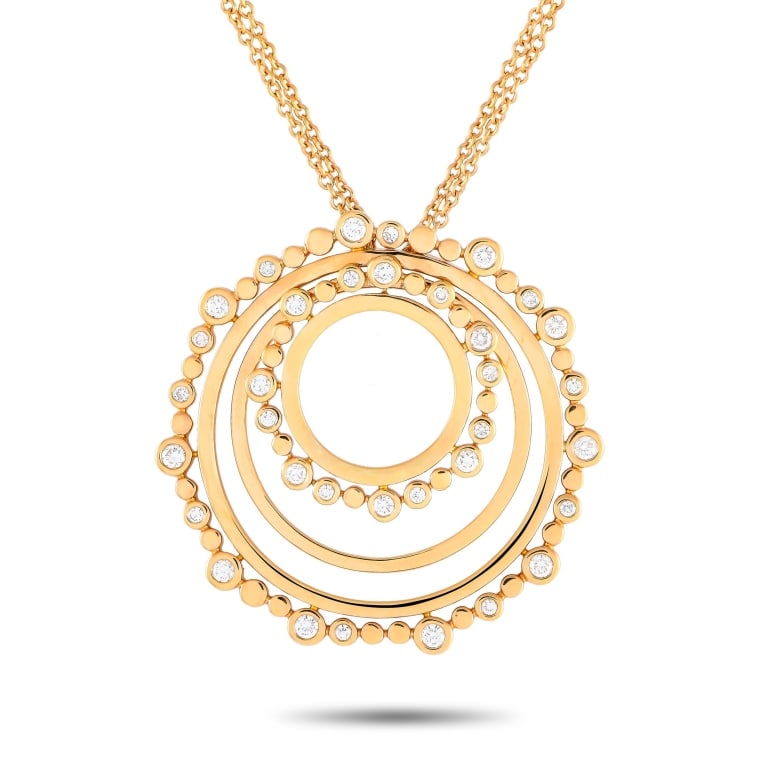 Bucherer 18K 0.69ct Diamond Circle Necklace: Bucherer 18K Rose Gold 0.69ct Diamond Circle Necklace BU05-071124 -A versatile jewel you can wear time and time again. This rose gold necklace by Bucherer features a 30-inch-long double chain holding
