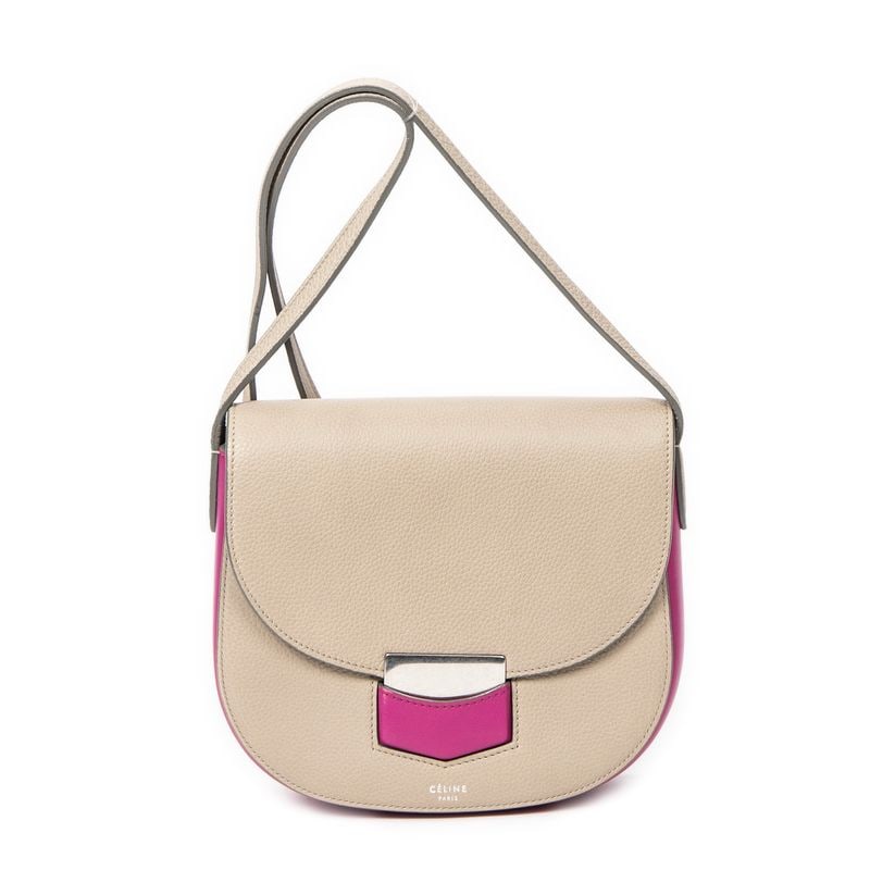 CELINE HALFMOON FLAP CROSSBODY BEIGE/MAGENTA (1 of 6)