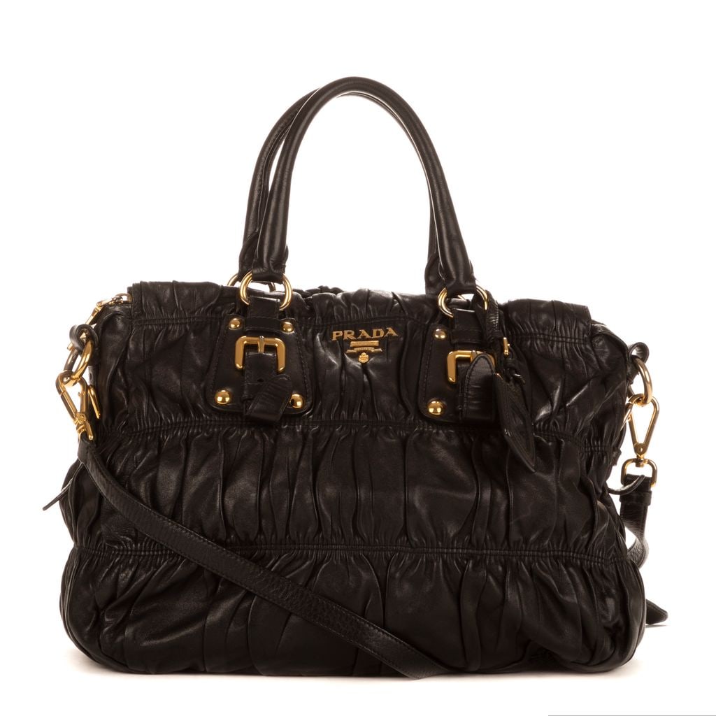 PRADA CLASSIC NAPPA  BLACK PLEATED LEATHER HANDBAG (1 of 6)