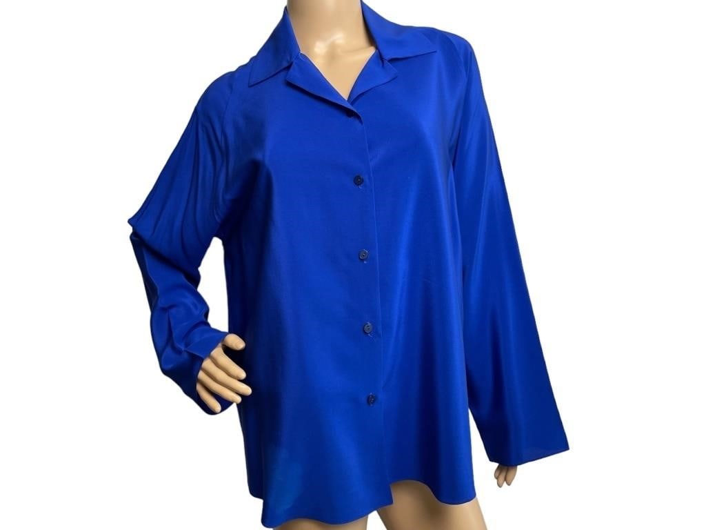 SHAMASK ROYAL BLUE 100% SILK BLOUSE SZ 2 (1 of 4)