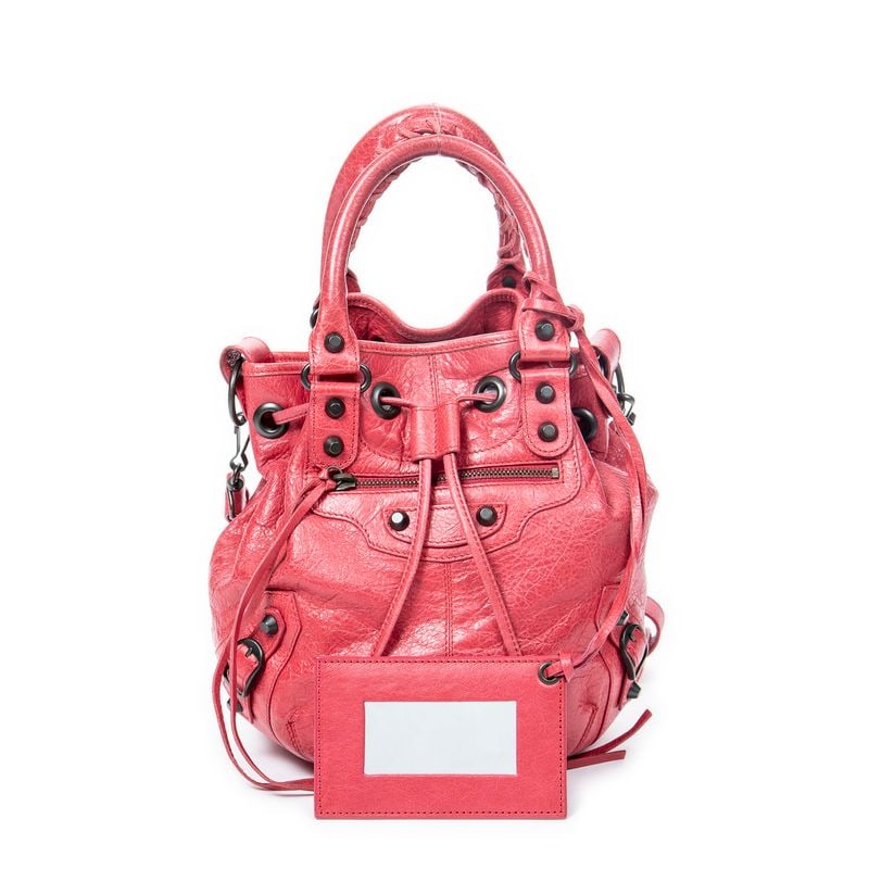 BALENCIAGA MINI CLASSIC POMPON PINK SHOULDER BAG