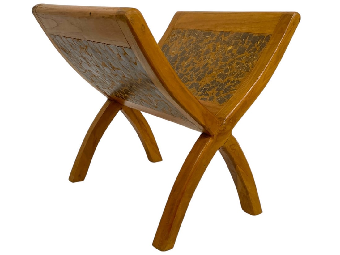 MID CENTURY MODERN WOOD MAGAZINE HOLDER: MID CENTURY MODERN WOOD MAGAZINE RACK HOLDER | ALBUM HOLDER | DANISH MODERN STYLE HOME DECOR -15" X 15" X 14" APROX -VERY GOOD PRE OWNED CONDITION -DP11624