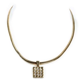 GIVENCHY RHINESTONE SQUARE PENDANT NECKLACE GOLD