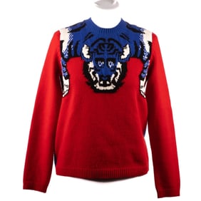 GUCCI TIGER KNIT SWEATER JUMPER M RED/ BLUE WOOL