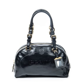 PRADA EMBOSSED LOGO BOSTON BLACK SHOULDER BAG