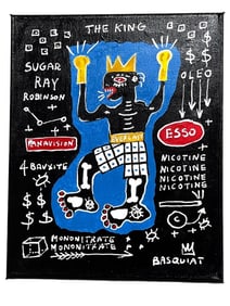 MANNER OF JEAN MICHEL BASQUIAT PAINTING CANVAS 12"