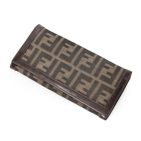 FENDI LONG BIFOLD FLAP WALLET KHAKI/BLK/DRK BRWN