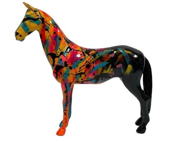 MODERN ARTIST PAINTED CERAMIC HORSE SCULPTURE 13"