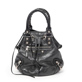 BALENCIAGA GIANT 12 MINI POMPON BLK SHOULDER BAG