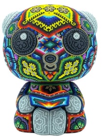 CHROMA BEADED HUICHOL CARE BEAR SCULPTURE 9"