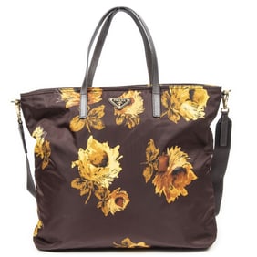 PRADA PRINTED SHOPPING TOTE DARK BROWN/YELLOW