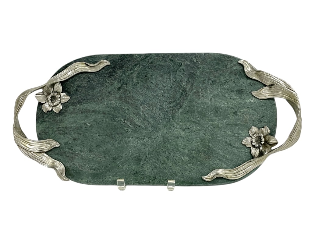VINTAGE GREEN MARBLE SERVING TRAY 20" (1 of 4)