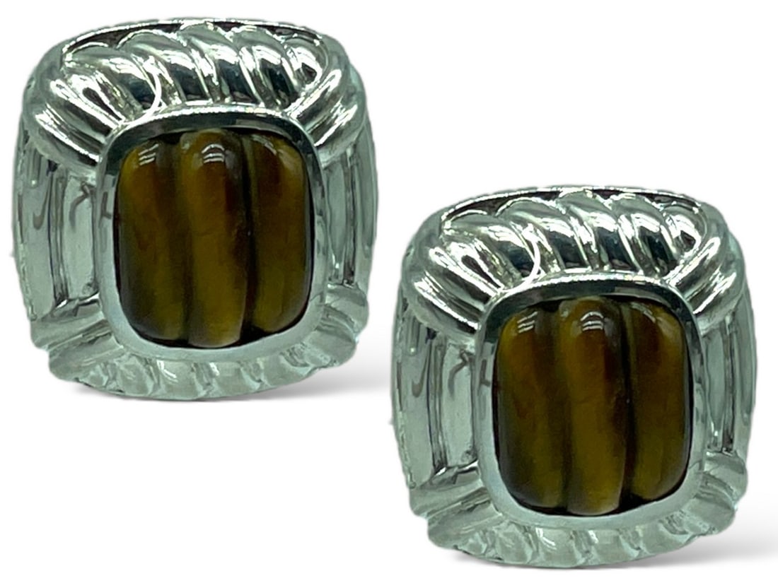 JUDITH RIPKA STERLING & TIGER EYE CLIP EARRINGS (1 of 8)
