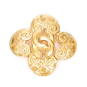 CHANEL CC CLOVER BROOCH PIN GOLD