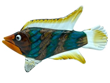 LARGE MURANO STYLE ART GLASS FISH SCULPTURE 12"