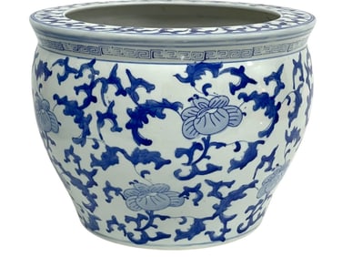 ASIAN STYLE BLUE & WHITE FISH BOWL PLANTER 12"