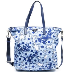 PRADA PRINTED VERTICAL TOTE BLUE/IVORY