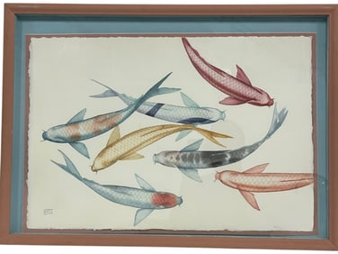 COASTAL ASIAN KOI FISH WATERCOLOR 26.5"