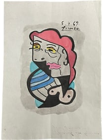 AFTER PABLO PICASSO INK DRAWING ON PAPER 10.5"