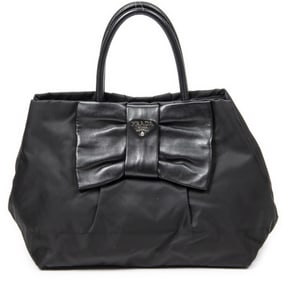 PRADA FIOCCO BOW TOTE BLACK
