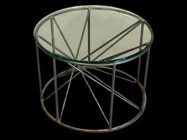MODERN IRON DRUM TABLE WITH GLASS TOP 22"