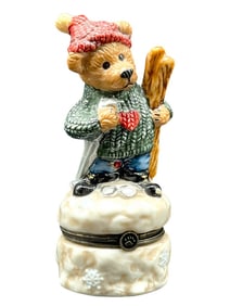 BOYDS BEARWARE POTTERY SKIER W BABY BEAR TRINKET