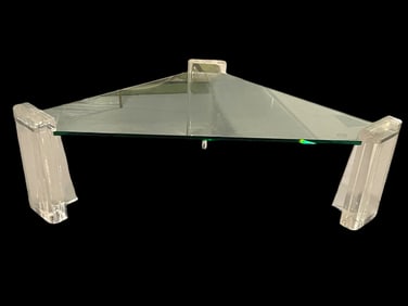 MID MOD GLASS AND LUCITE COFFEE TABLE 59"
