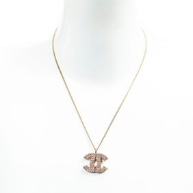 CHANEL CC RHINESTONE PENDANT NECKLACE PINK/GOLD