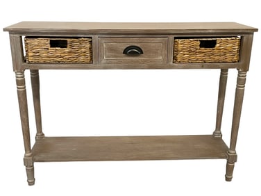 COASTAL COTTAGE RUSTIC CONSOLE WITH RATTAN DRAWERS