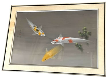 DAVID LEE KOI FISH WATERCOLOR FRAMED 42"