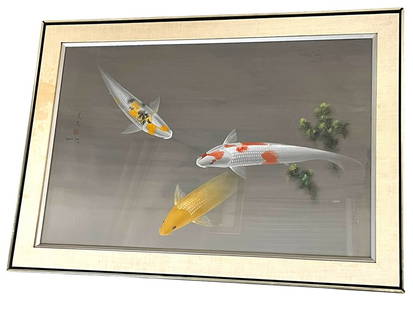DAVID LEE KOI FISH WATERCOLOR FRAMED 42": DAVID LEE WATERCOLOR FRAMED -30.5" X 42" APPROX -VERY GOOD PRE OWNED CONDITION -DP102424