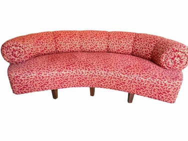 1940'S STYLE UPHOLSTERED CIRCULAR DEMI LUNE SOFA