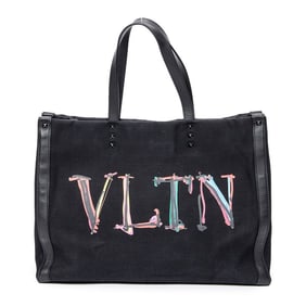 VALENTINO MEDIUM VLTN CANVAS TOTE  BLACK