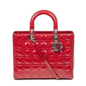 DIOR LARGE LADY DIOR ZIP RED SHOULDER BAG