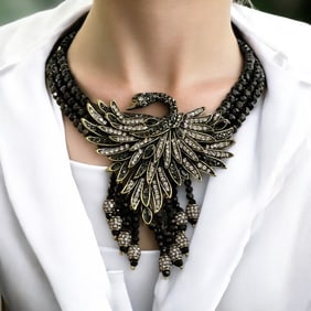 HEIDI DAUS GRACEFUL BEAUTY SWAN BLACK CHOKER 10"