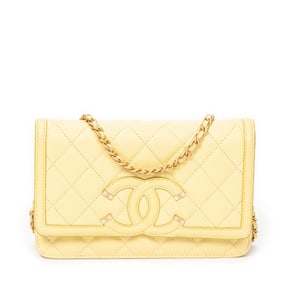 CHANEL FILIGREE WALLET ON CHAIN LIME YELLOW