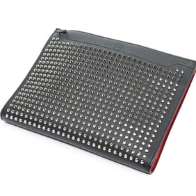 LOUBOUTIN STUDDED ZIP CLUTCH CROSSBODY BLACK