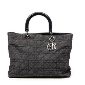 DIOR LARGE SOFT LADY DIOR BLACK DENIM SHOULDER BAG