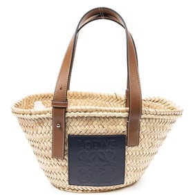 LOEWE SMALL BASKET TOTE BROWN/BEIGE RAFFIA STRAW