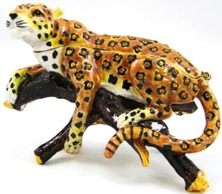 JAY STRONGWATER STYLE JEWELED LEOPARD TRINKET BOX