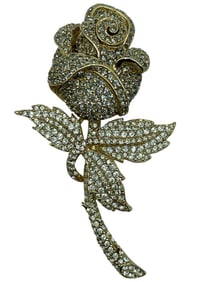 CINER ROSE PIN WITH WHITE & GREY RHINESTONE 4"