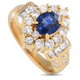 18K Yellow Gold 1.12ct Diamond and Sapphire Ring
