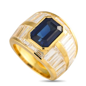 18k gold , Diamond, & Blue Sapphire Ring Sz 6.5