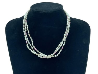 14K GOLD AND PEARL TRIPLE STRAND NECKLACE 17"
