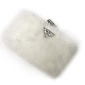 PRADA FUR WRISTLET CLUTCH  WHITE/SILVER