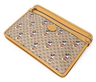 GUCCI GUCCI X DISNEY ZIP CLUTCH BAG  BROWN MICKEY
