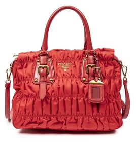 PRADA CONVERTIBLE PLEATED ZIP TOTE  RED