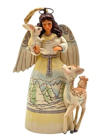 JIM SHORE SIGNED WHITE WOODLAND ANGEL ORNAMENT