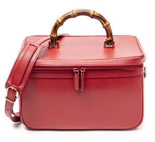 GUCCI LARGE VINTAGE BAMBOO VANITY CASE RED