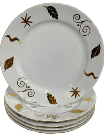 SET OF 5 FESTIVE PIER 1 IMPORTS GOLD RIM PLATES